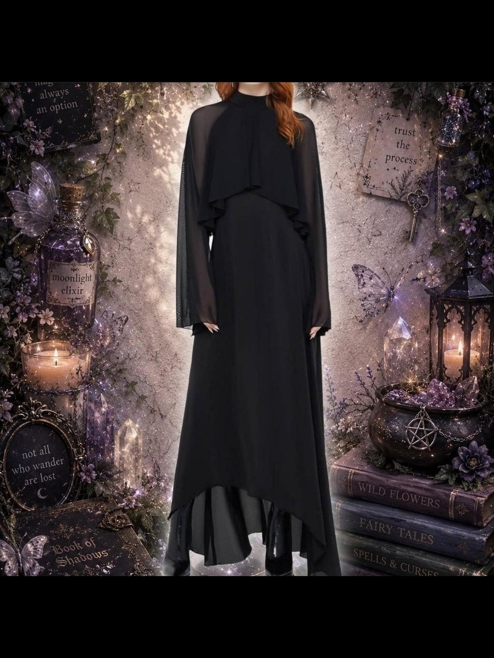 KILLSTAR Black Gothic Sheer Sleeve Maxi Dress